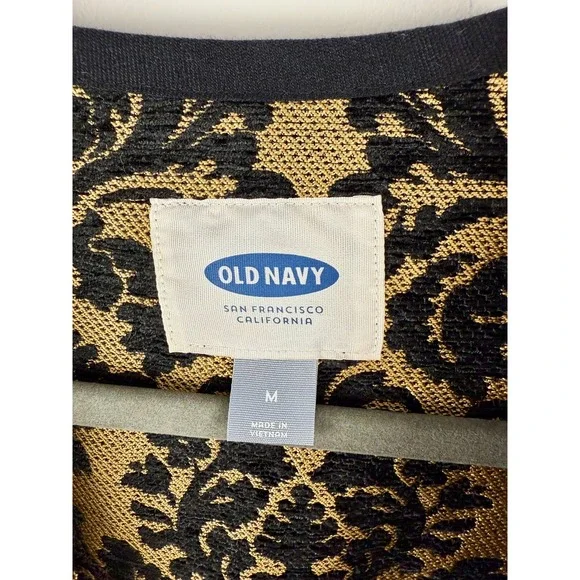 OLD NAVY Black Gold Brocade Jacquard Collarless Jacket Blazer‎ Women Size M - Picture 5 of 15